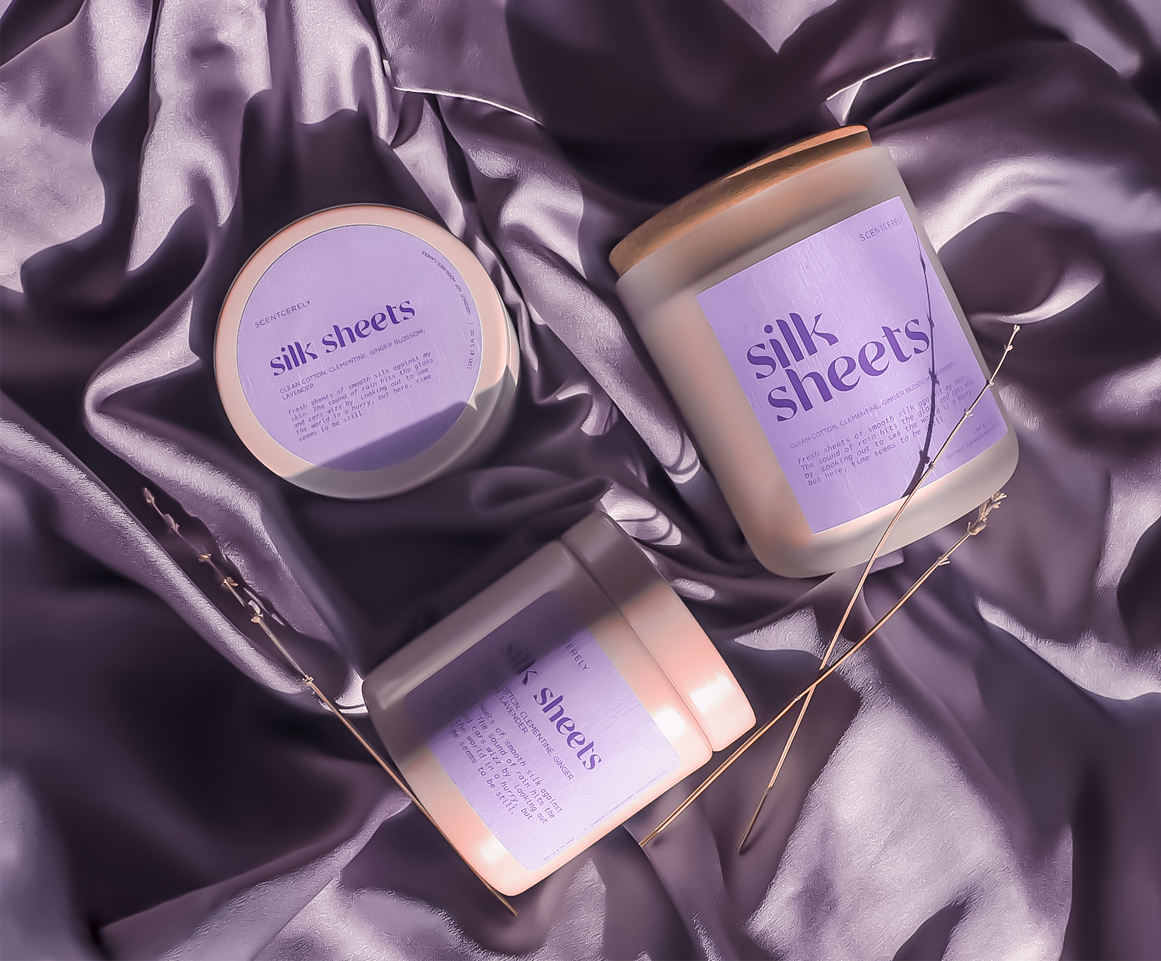 silk sheets wood wick candle