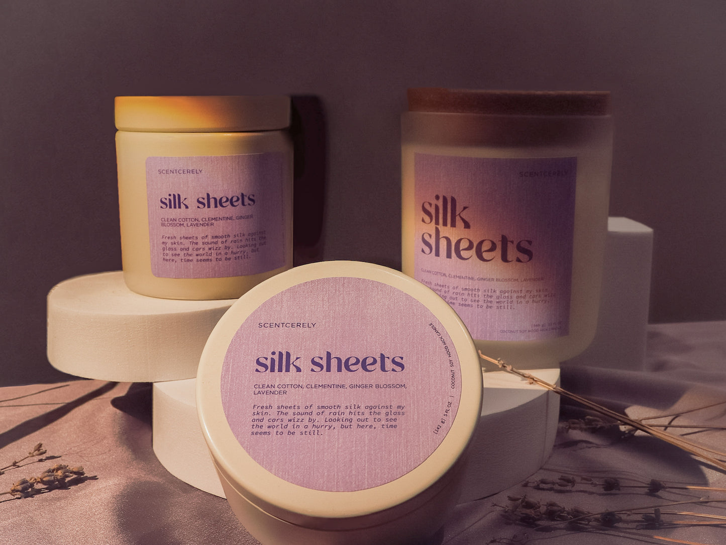 silk sheets wood wick candle