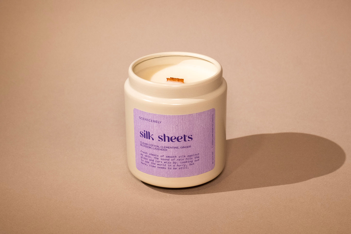 silk sheets wood wick candle