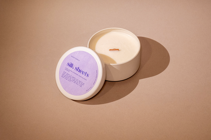 silk sheets wood wick candle